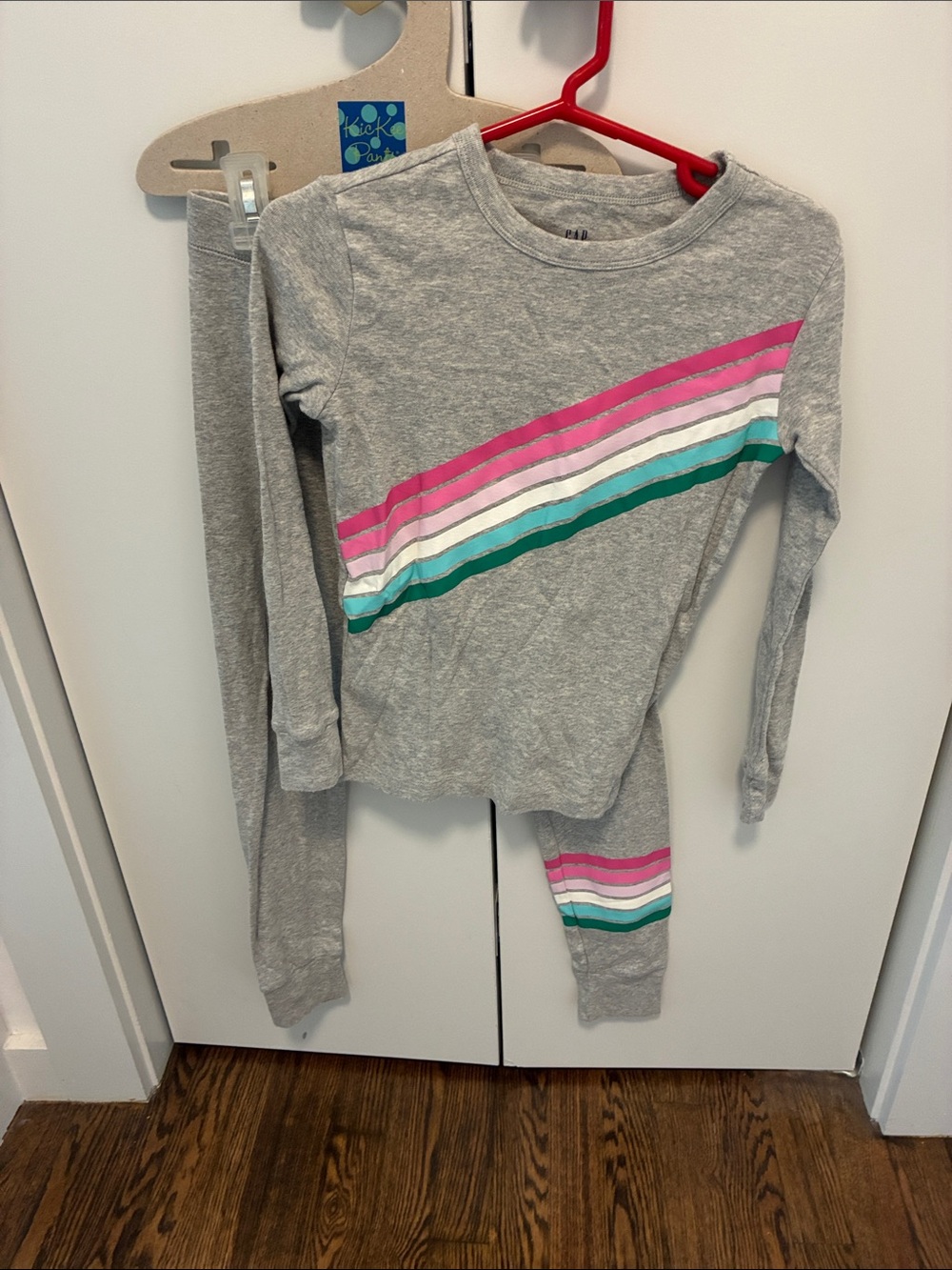 GAP Girls Gray pajama set with Pink, White & Teal Stripes